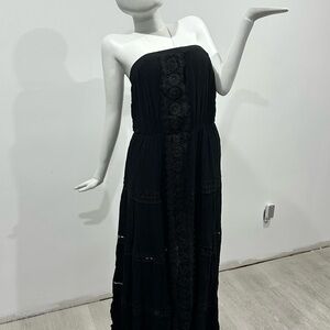 Black Strapless Maxi Dress with Lace Trim